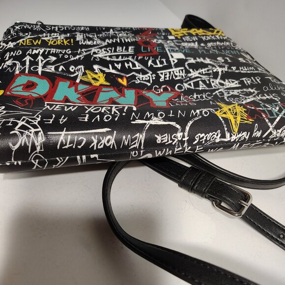DKNY Black Graffiti Streetwear Y2K Graphic Crossbody Bag Retro New York - Picture 5 of 9
